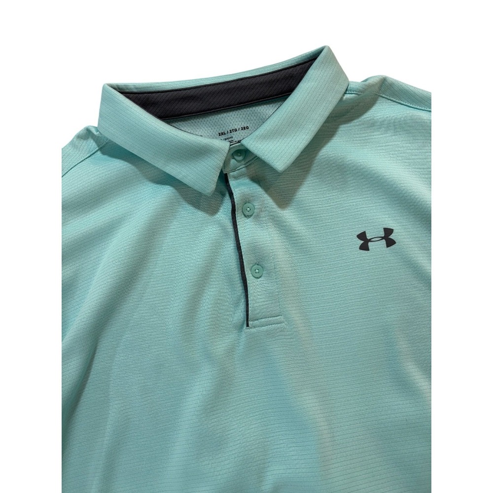 Under Armour Mens 2XL HeatGear Polo Shirt Aqua Blue Loose Fit Short‎ Sleeve Golf